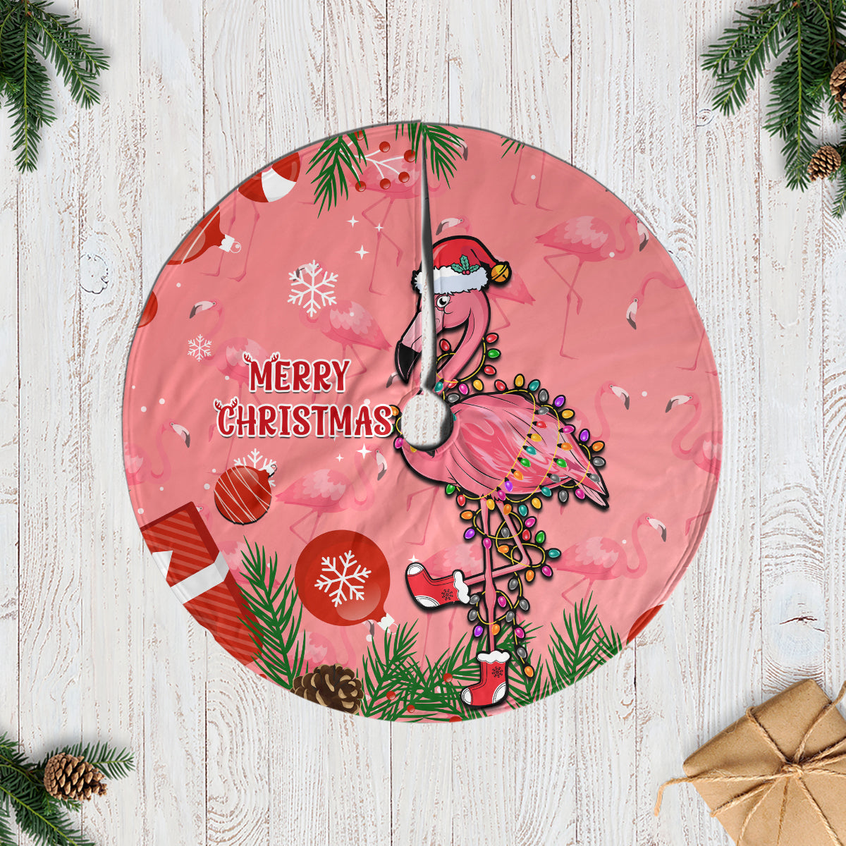 Flamingo Christmas Tree Skirt 2023 Seamless Xmas Vibes - Wonder Print Shop