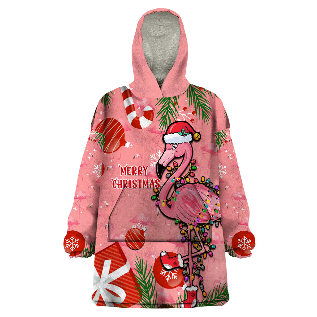 Flamingo Christmas Wearable Blanket Hoodie 2023 Seamless Xmas Vibes - Wonder Print Shop