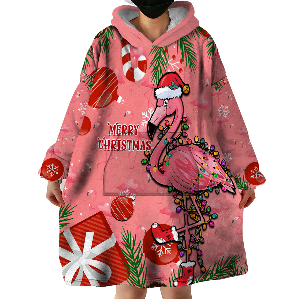 Flamingo Christmas Wearable Blanket Hoodie 2023 Seamless Xmas Vibes - Wonder Print Shop