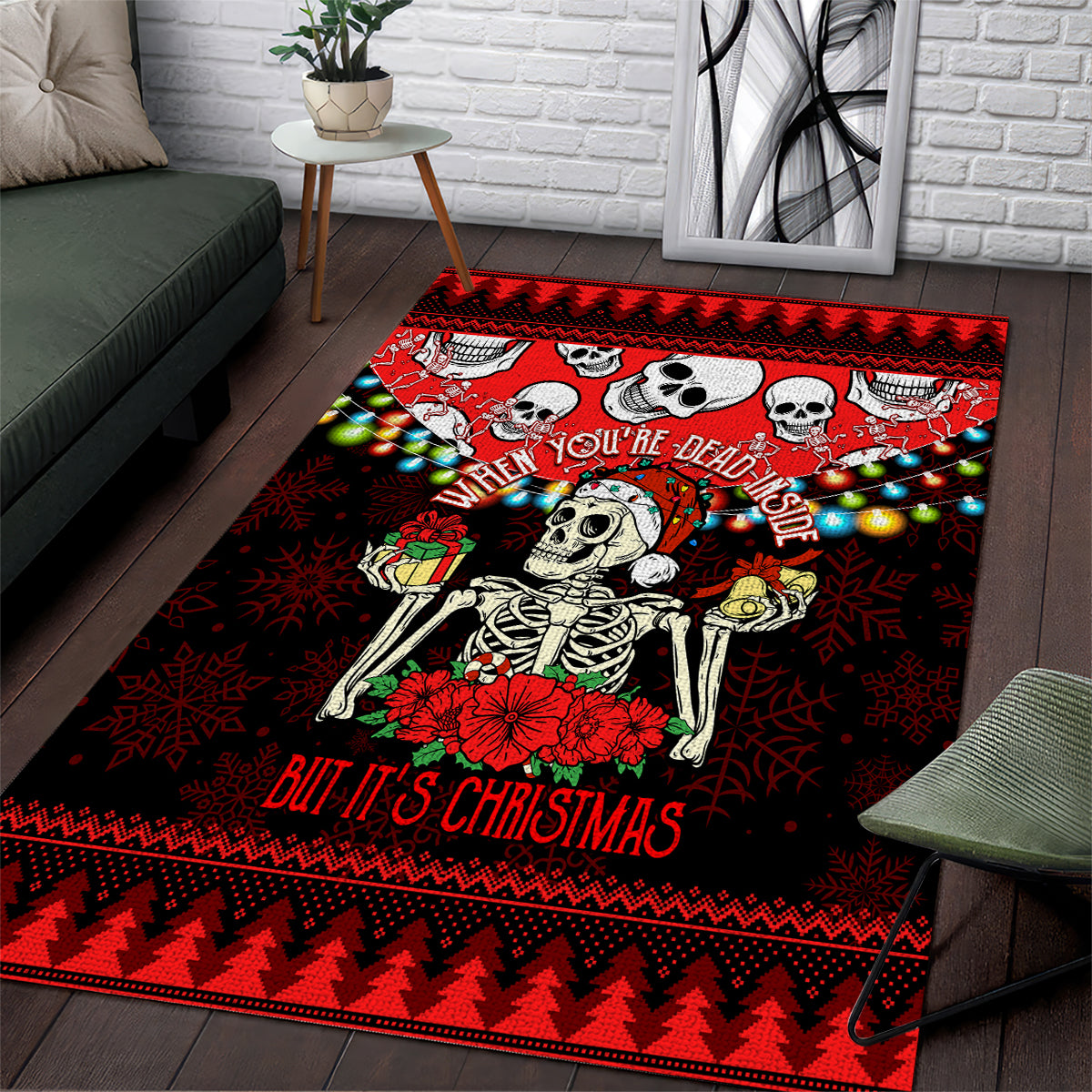 Skull Christmas Area Rug When You Are Dead Inside But It Is Christmas - Wonder Print Shop