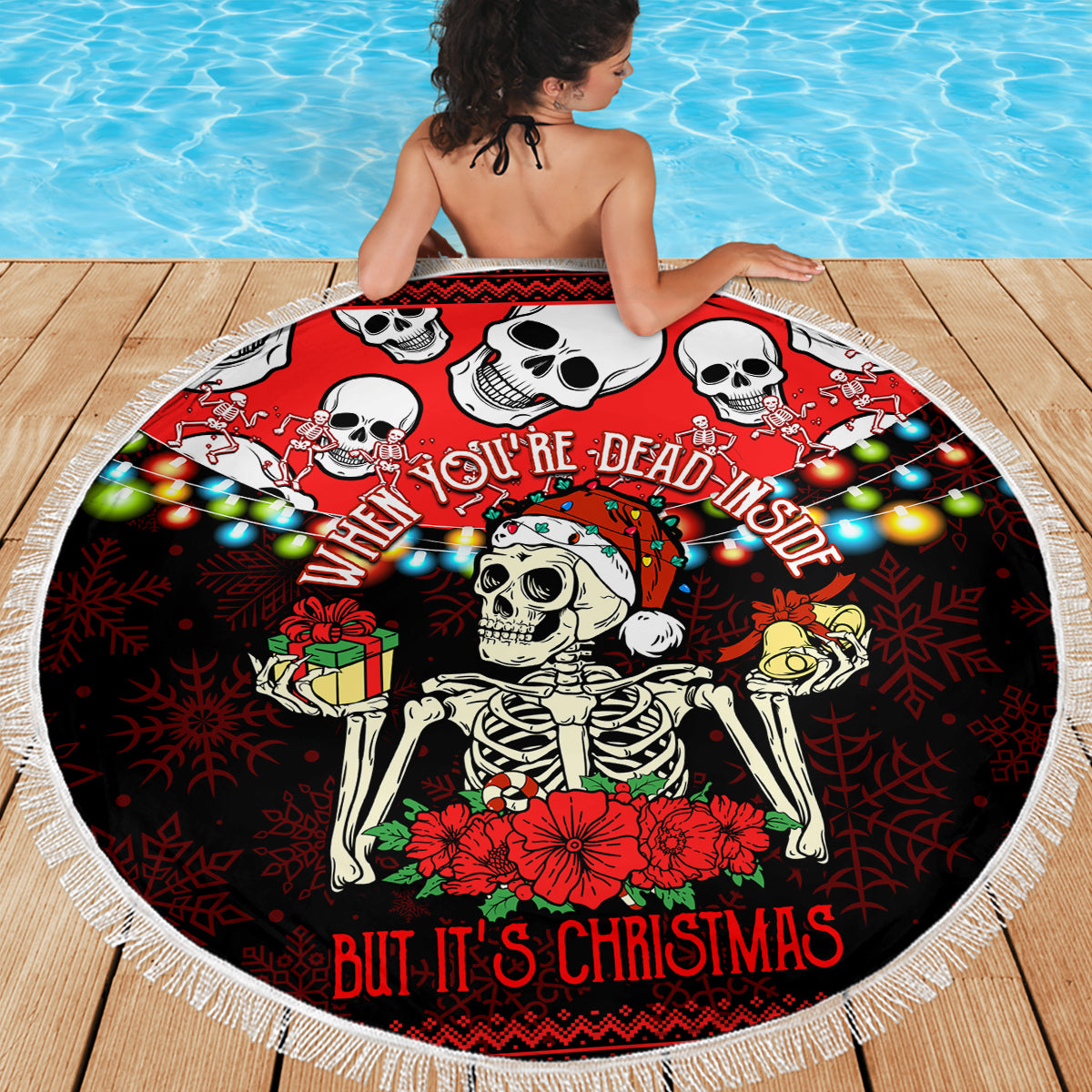Skull Christmas Beach Blanket When You Are Dead Inside But It Is Christmas - Wonder Print Shop