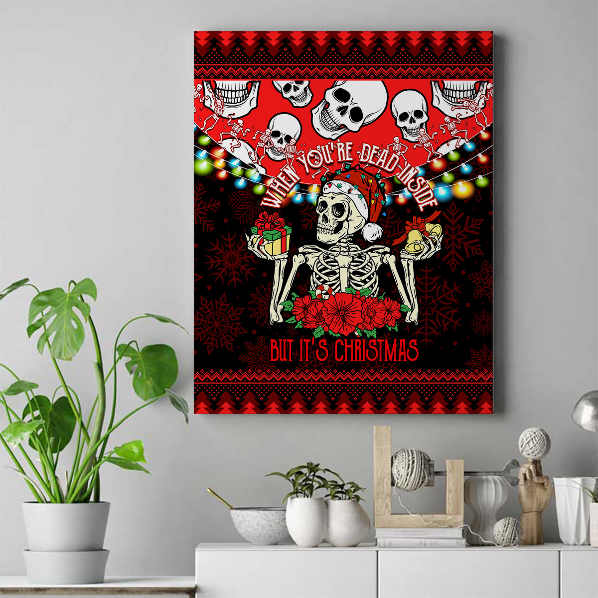 Skull Christmas Canvas Wall Art When You Are Dead Inside But It Is Christmas - Wonder Print Shop