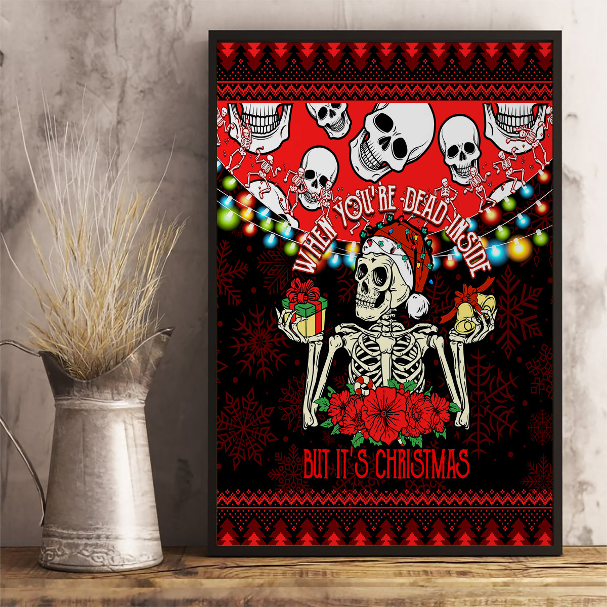 Skull Christmas Canvas Wall Art When You Are Dead Inside But It Is Christmas - Wonder Print Shop