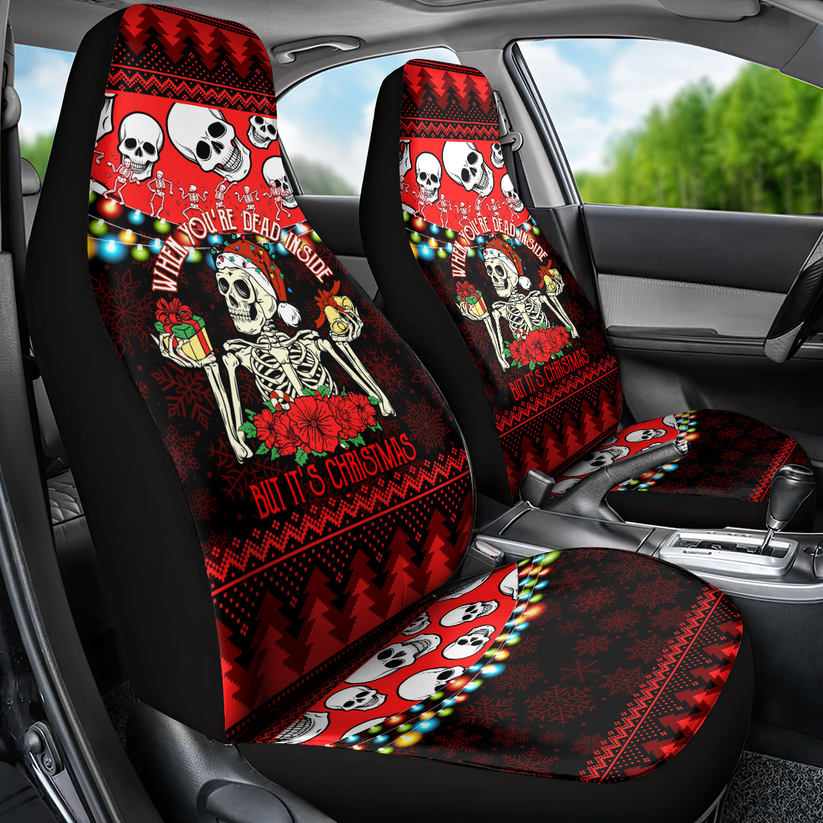 Skull Christmas Car Seat Cover When You Are Dead Inside But It Is Christmas - Wonder Print Shop