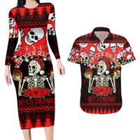 Skull Christmas Couples Matching Long Sleeve Bodycon Dress and Hawaiian Shirt When You Are Dead Inside But It Is Christmas - Wonder Print Shop