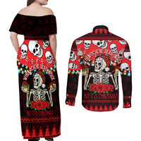 Skull Christmas Couples Matching Off Shoulder Maxi Dress and Long Sleeve Button Shirt When You Are Dead Inside But It Is Christmas - Wonder Print Shop