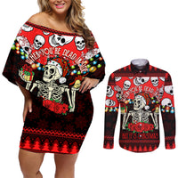 Skull Christmas Couples Matching Off Shoulder Short Dress and Long Sleeve Button Shirt When You Are Dead Inside But It Is Christmas - Wonder Print Shop