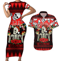 Skull Christmas Couples Matching Short Sleeve Bodycon Dress and Hawaiian Shirt When You Are Dead Inside But It Is Christmas - Wonder Print Shop