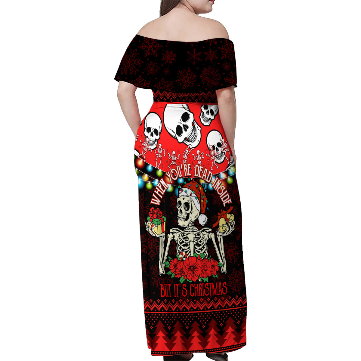 Skull Christmas Family Matching Off Shoulder Maxi Dress and Hawaiian Shirt When You Are Dead Inside But It Is Christmas - Wonder Print Shop