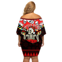 Skull Christmas Family Matching Off Shoulder Short Dress and Hawaiian Shirt When You Are Dead Inside But It Is Christmas - Wonder Print Shop