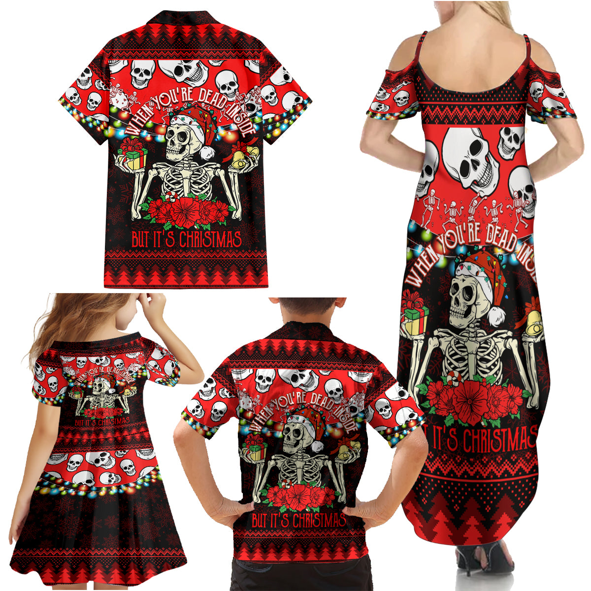 Skull Christmas Family Matching Summer Maxi Dress and Hawaiian Shirt When You Are Dead Inside But It Is Christmas - Wonder Print Shop