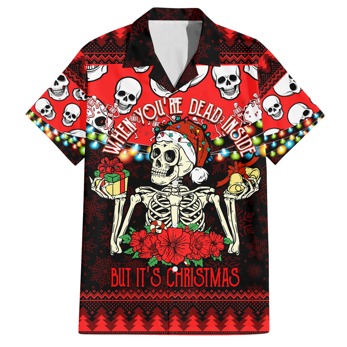 Skull Christmas Family Matching Summer Maxi Dress and Hawaiian Shirt When You Are Dead Inside But It Is Christmas - Wonder Print Shop