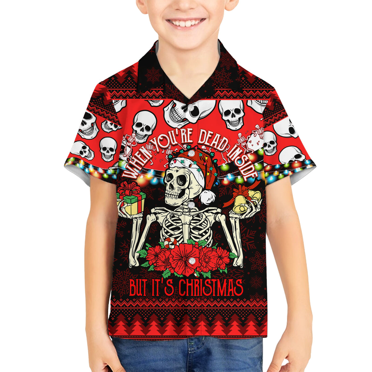Skull Christmas Family Matching Summer Maxi Dress and Hawaiian Shirt When You Are Dead Inside But It Is Christmas - Wonder Print Shop