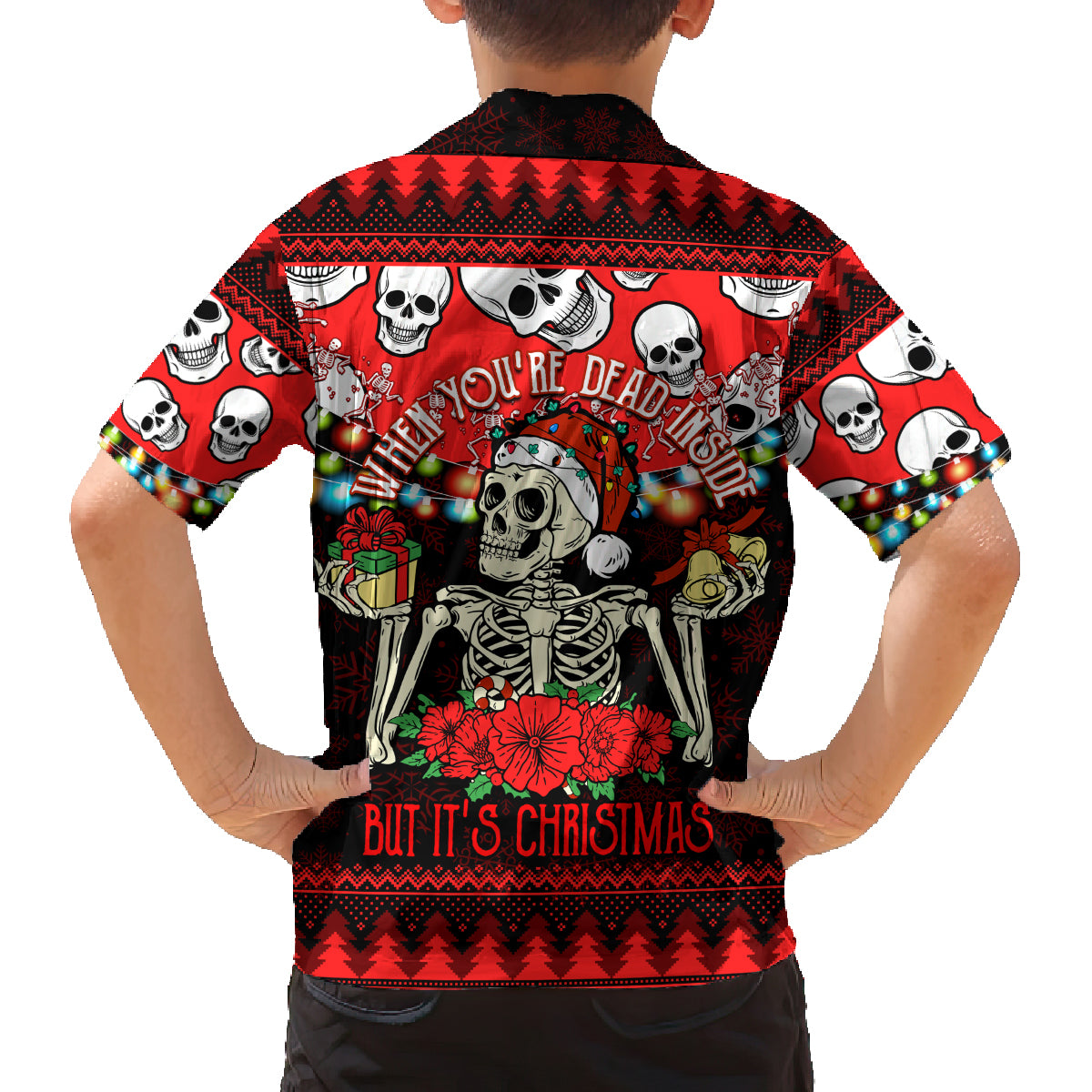 Skull Christmas Family Matching Tank Maxi Dress and Hawaiian Shirt When You Are Dead Inside But It Is Christmas - Wonder Print Shop