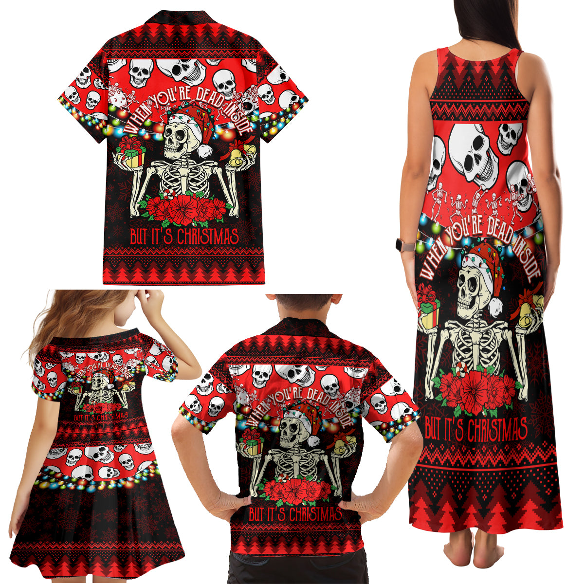 Skull Christmas Family Matching Tank Maxi Dress and Hawaiian Shirt When You Are Dead Inside But It Is Christmas - Wonder Print Shop