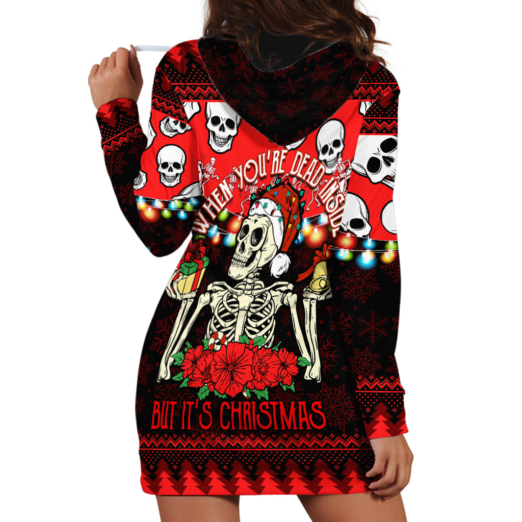Skull Christmas Hoodie Dress When You Are Dead Inside But It Is Christmas - Wonder Print Shop