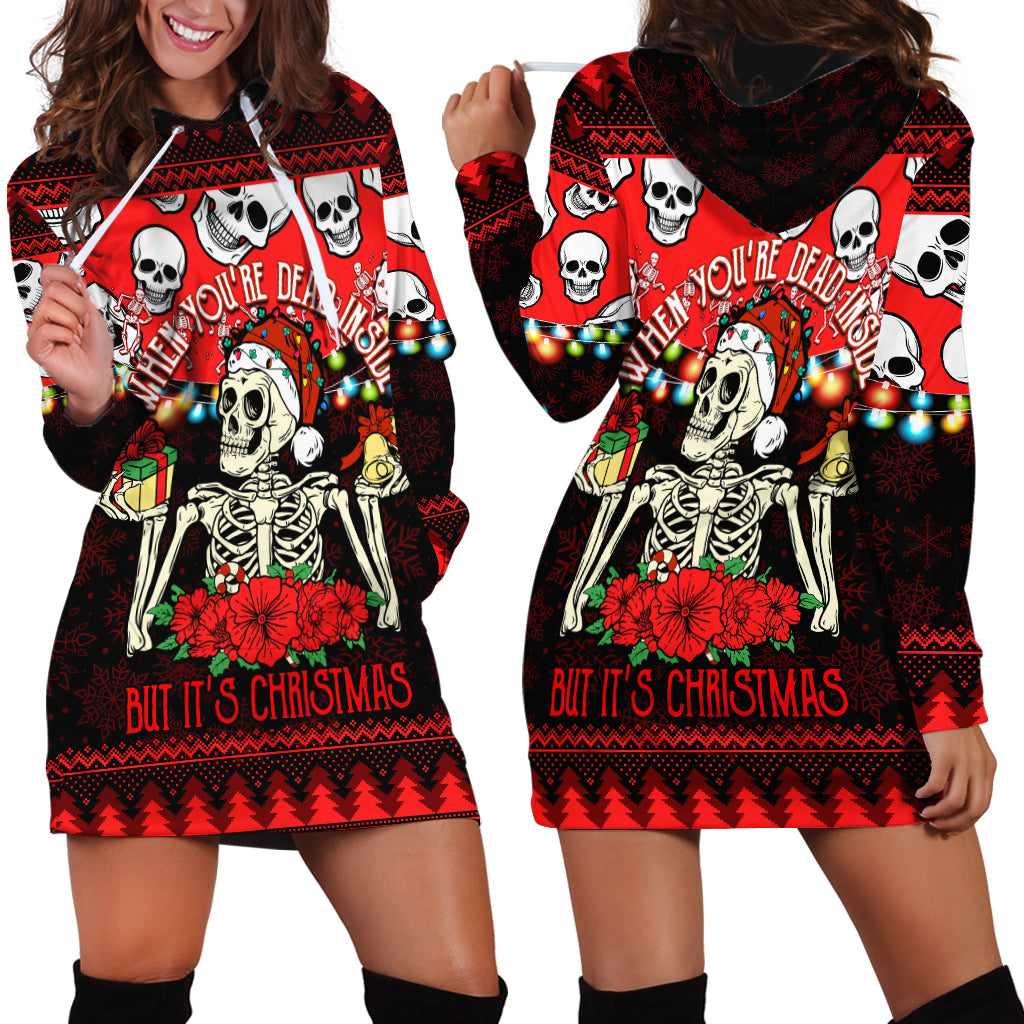 Skull Christmas Hoodie Dress When You Are Dead Inside But It Is Christmas - Wonder Print Shop