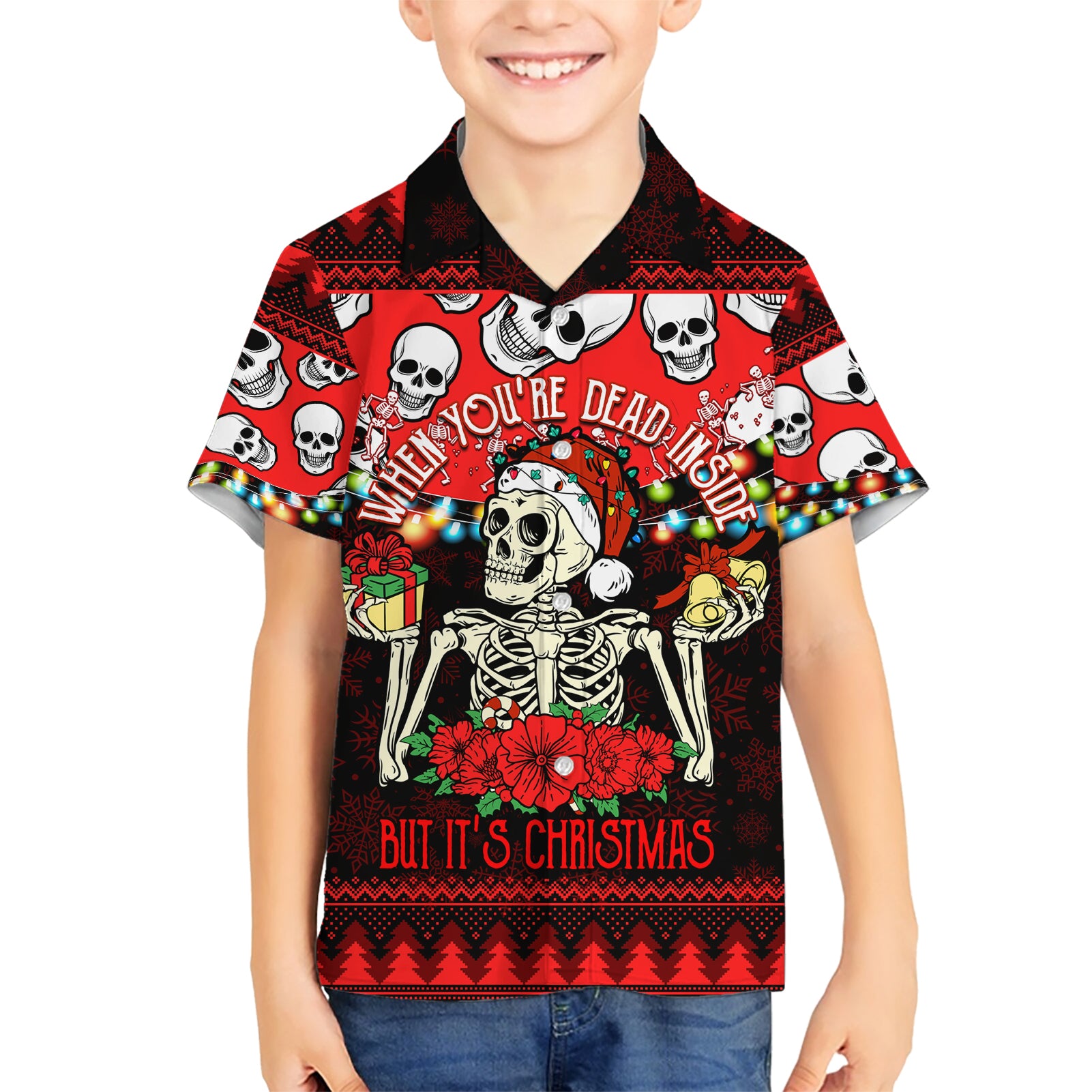 Skull Christmas Kid Hawaiian Shirt When You Are Dead Inside But It Is Christmas - Wonder Print Shop
