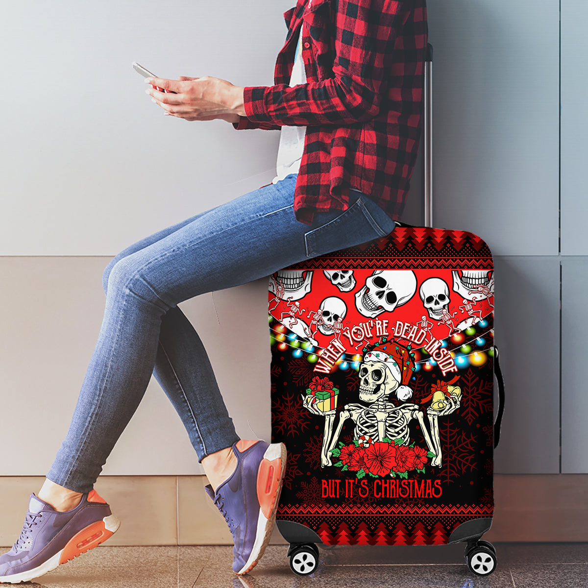 Skull Christmas Luggage Cover When You Are Dead Inside But It Is Christmas - Wonder Print Shop