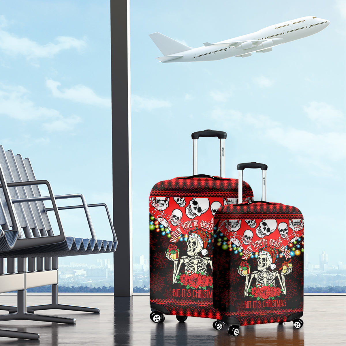 Skull Christmas Luggage Cover When You Are Dead Inside But It Is Christmas - Wonder Print Shop