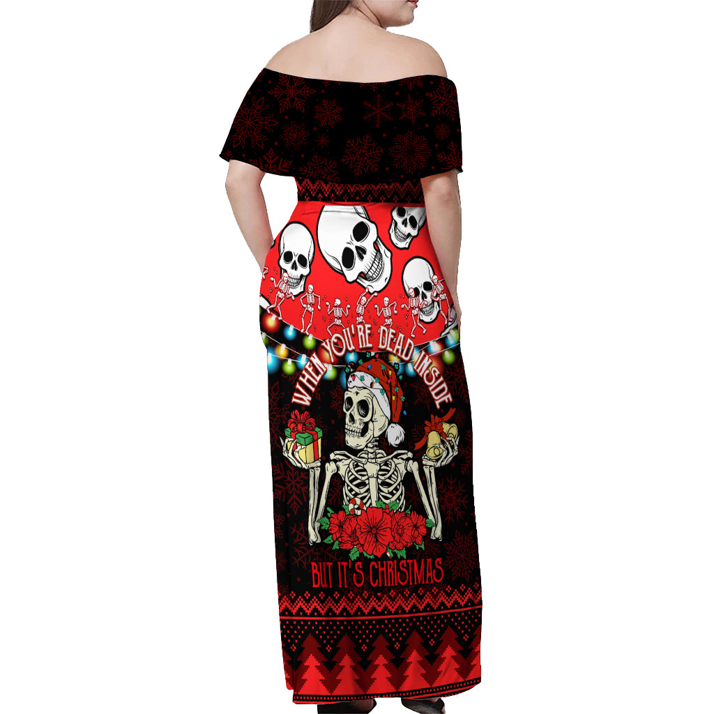Skull Christmas Off Shoulder Maxi Dress When You Are Dead Inside But It Is Christmas - Wonder Print Shop