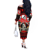 Skull Christmas Off The Shoulder Long Sleeve Dress When You Are Dead Inside But It Is Christmas - Wonder Print Shop
