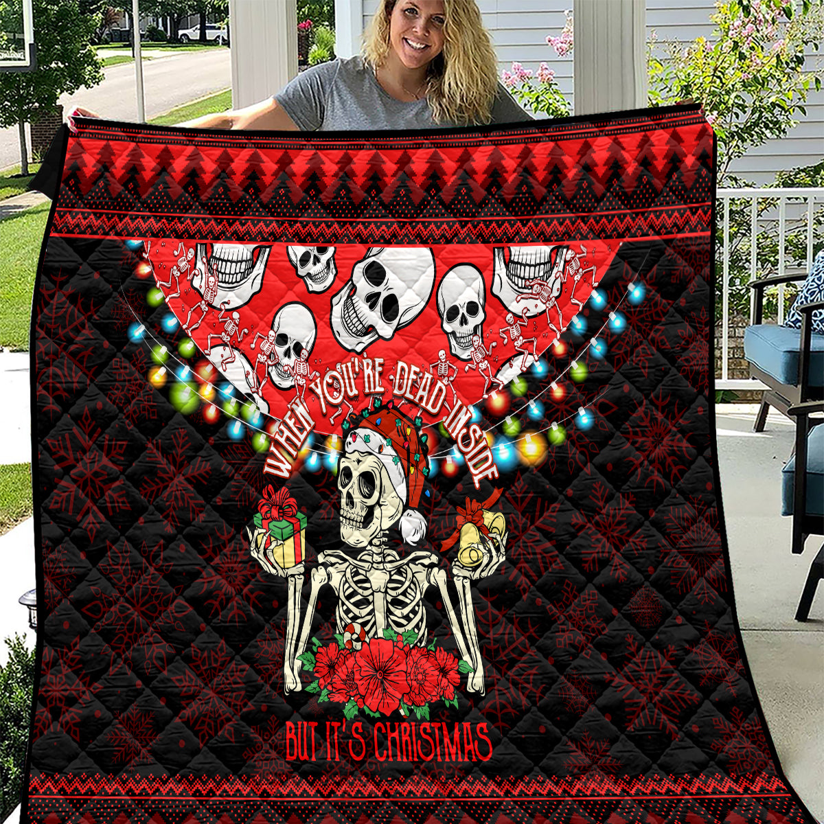 Skull Christmas Quilt When You Are Dead Inside But It Is Christmas - Wonder Print Shop