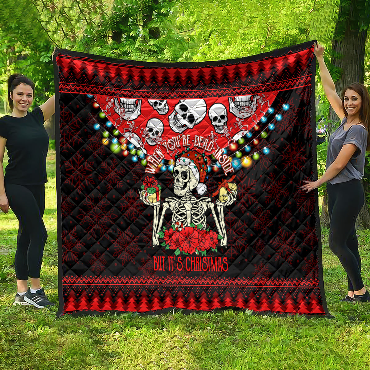 Skull Christmas Quilt When You Are Dead Inside But It Is Christmas - Wonder Print Shop