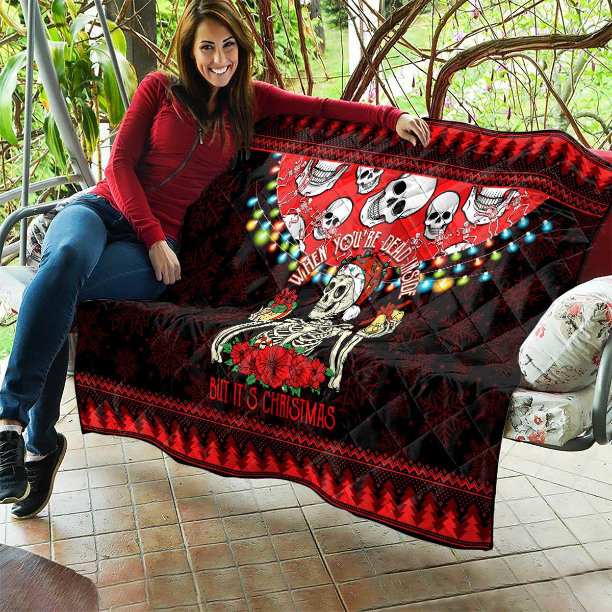 Skull Christmas Quilt When You Are Dead Inside But It Is Christmas - Wonder Print Shop