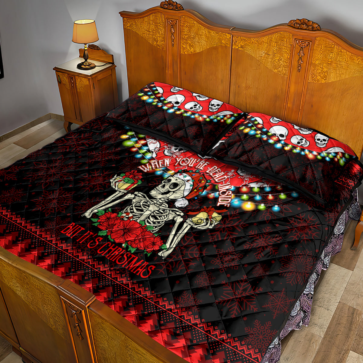 Skull Christmas Quilt Bed Set When You Are Dead Inside But It Is Christmas - Wonder Print Shop