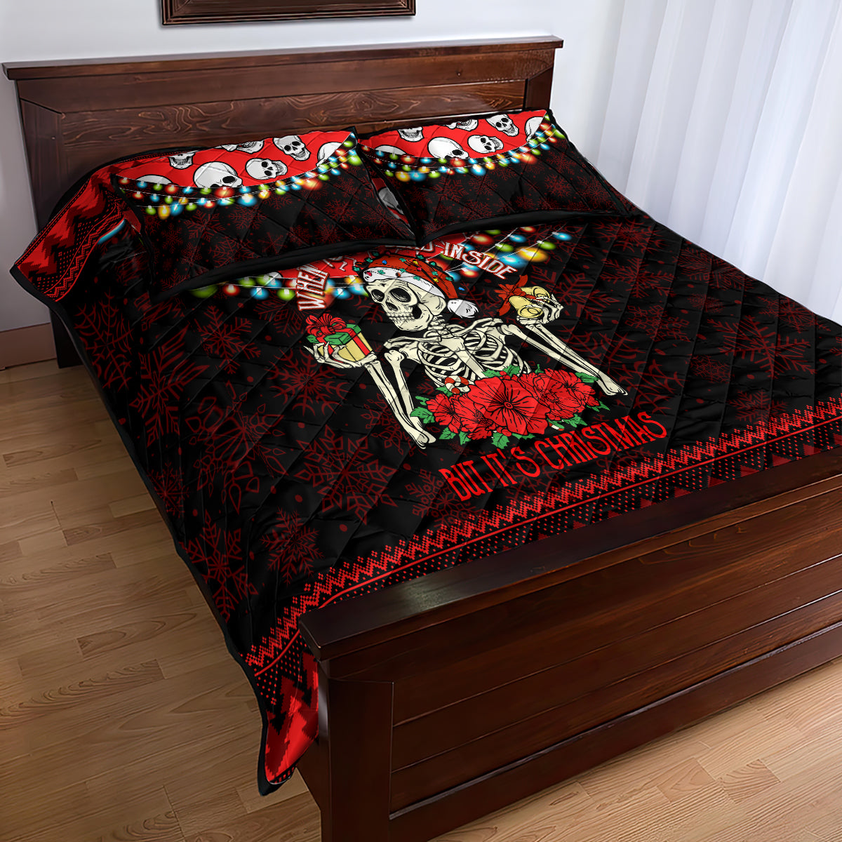 Skull Christmas Quilt Bed Set When You Are Dead Inside But It Is Christmas - Wonder Print Shop
