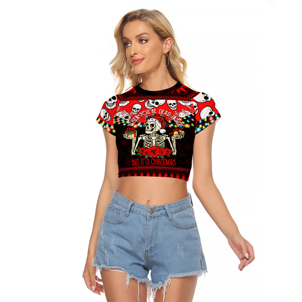 Skull Christmas Raglan Cropped T Shirt When You Are Dead Inside But It Is Christmas - Wonder Print Shop