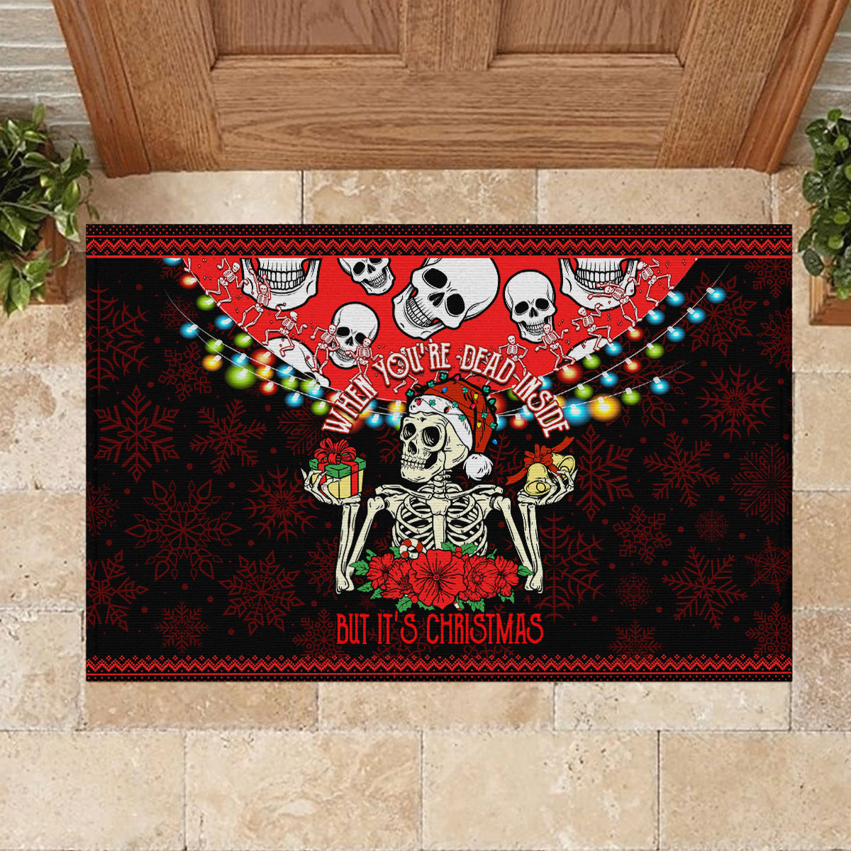 Skull Christmas Rubber Doormat When You Are Dead Inside But It Is Christmas - Wonder Print Shop