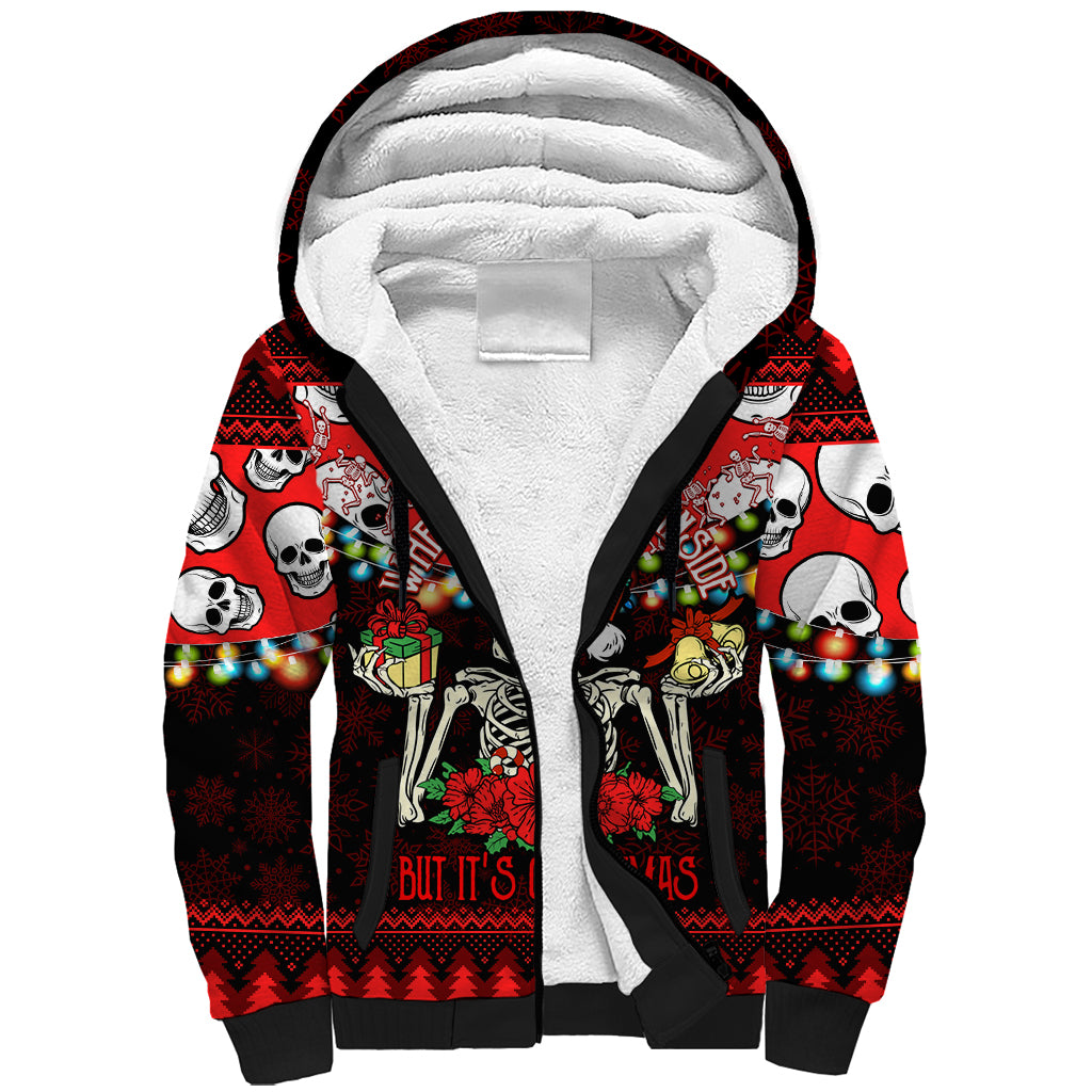 Skull Christmas Sherpa Hoodie When You Are Dead Inside But It Is Christmas - Wonder Print Shop