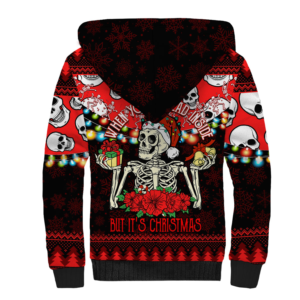 Skull Christmas Sherpa Hoodie When You Are Dead Inside But It Is Christmas - Wonder Print Shop