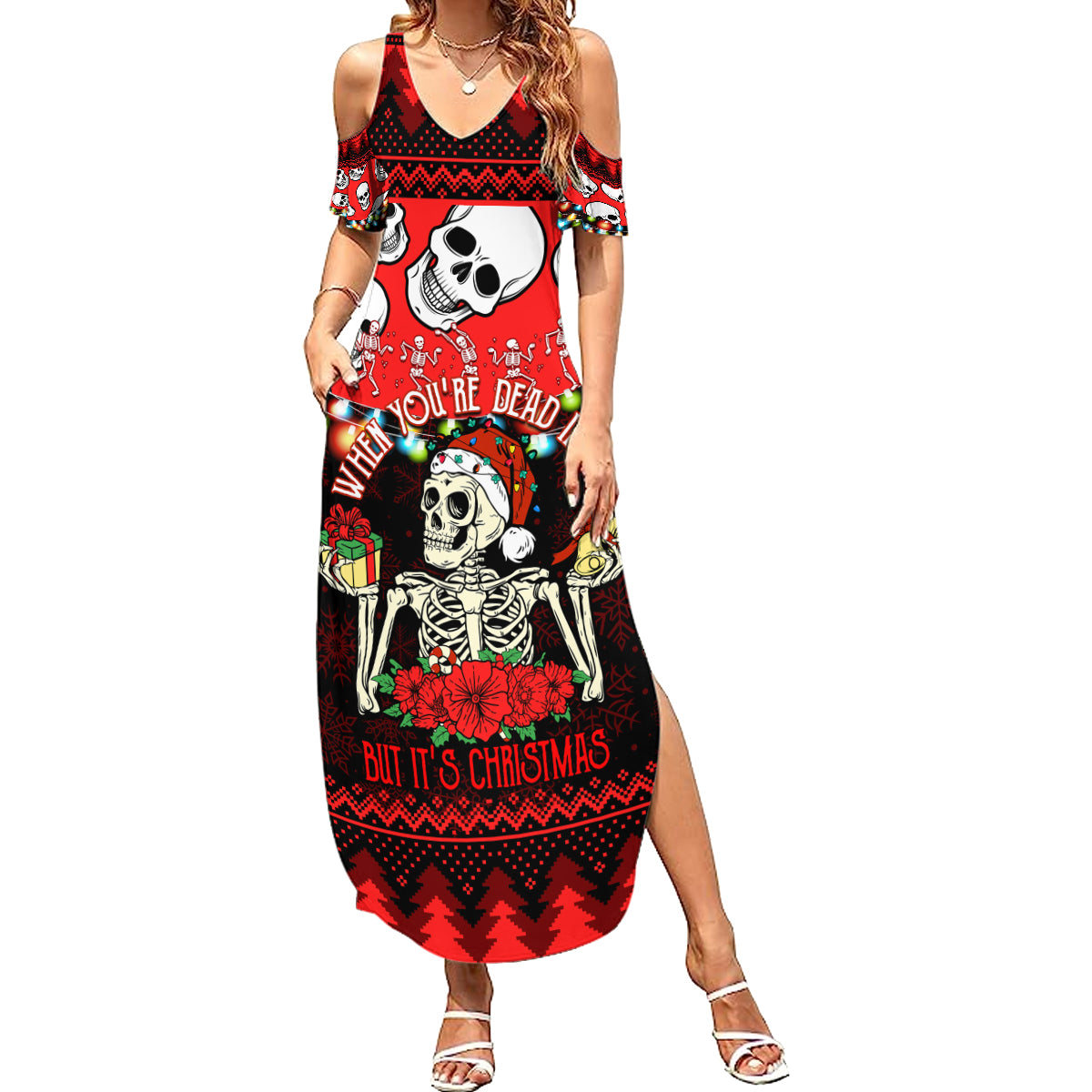 Skull Christmas Summer Maxi Dress When You Are Dead Inside But It Is Christmas - Wonder Print Shop