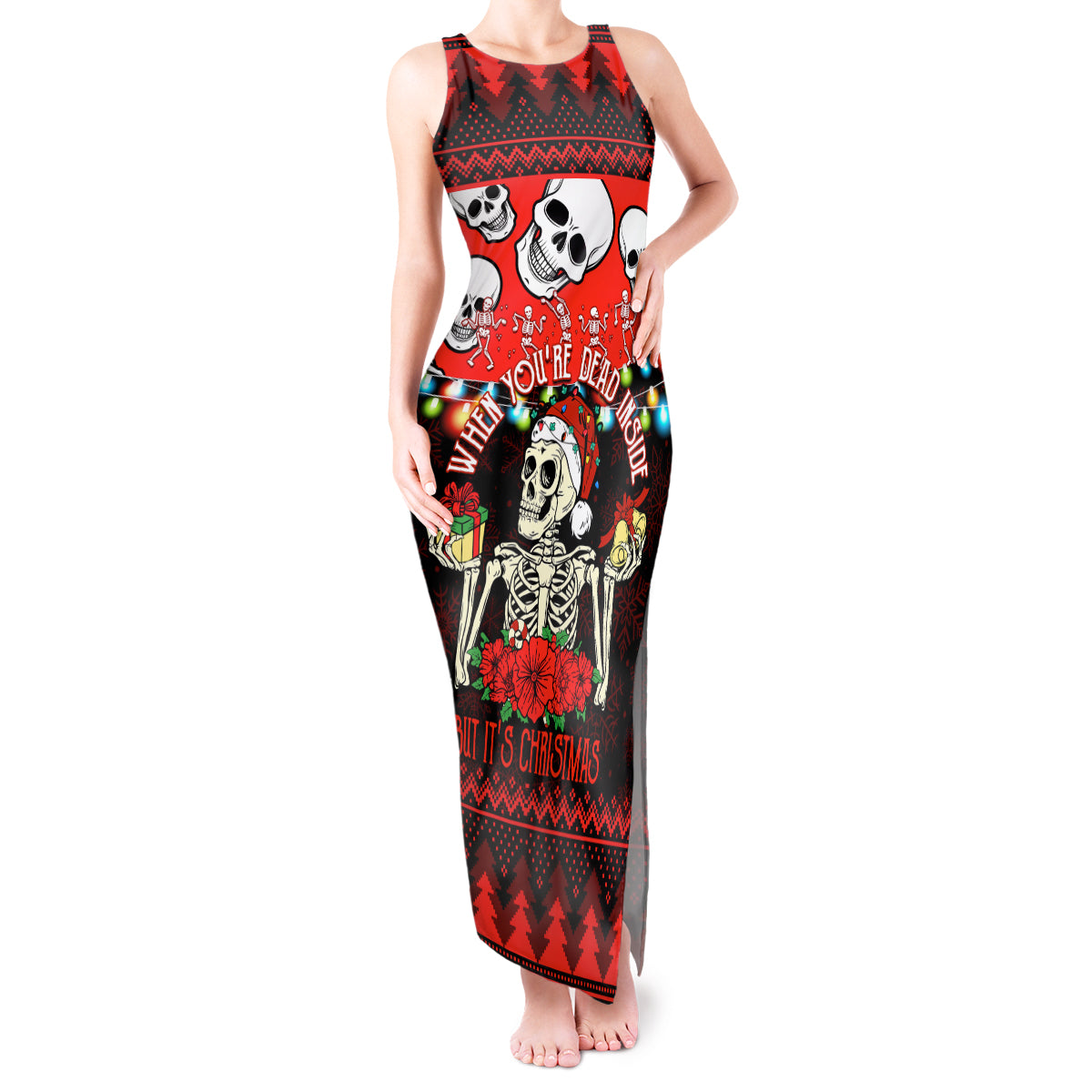 Skull Christmas Tank Maxi Dress When You Are Dead Inside But It Is Christmas - Wonder Print Shop
