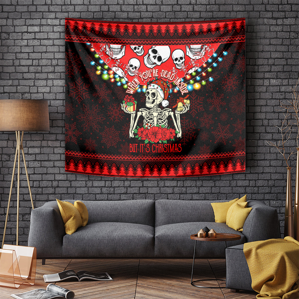 Skull Christmas Tapestry When You Are Dead Inside But It Is Christmas - Wonder Print Shop