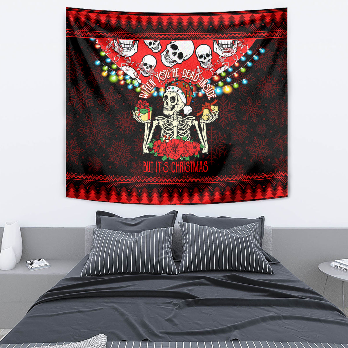 Skull Christmas Tapestry When You Are Dead Inside But It Is Christmas - Wonder Print Shop