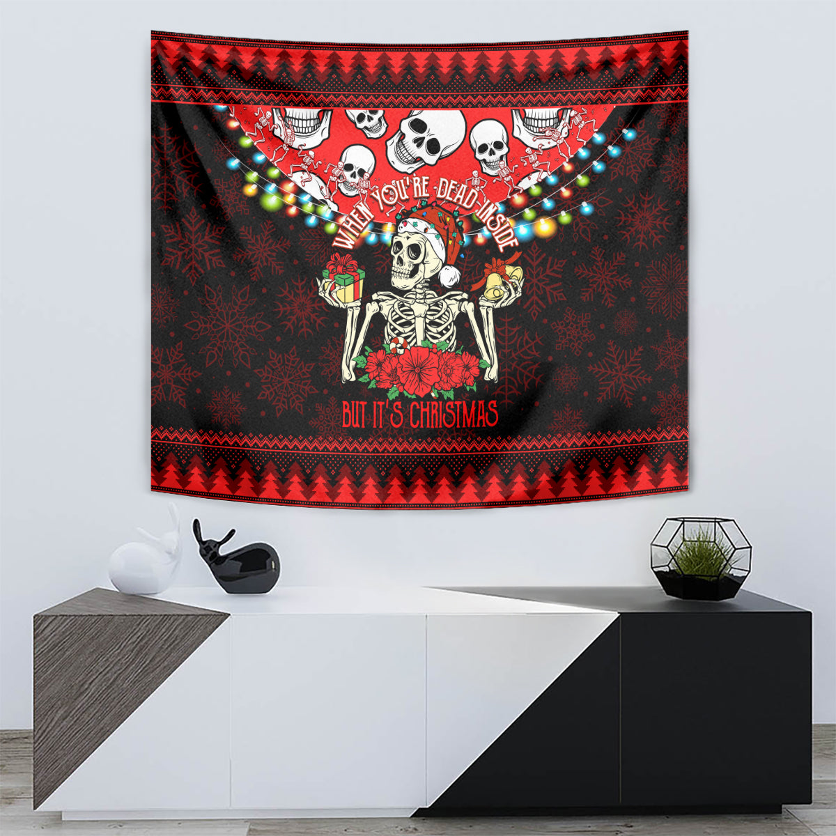Skull Christmas Tapestry When You Are Dead Inside But It Is Christmas - Wonder Print Shop