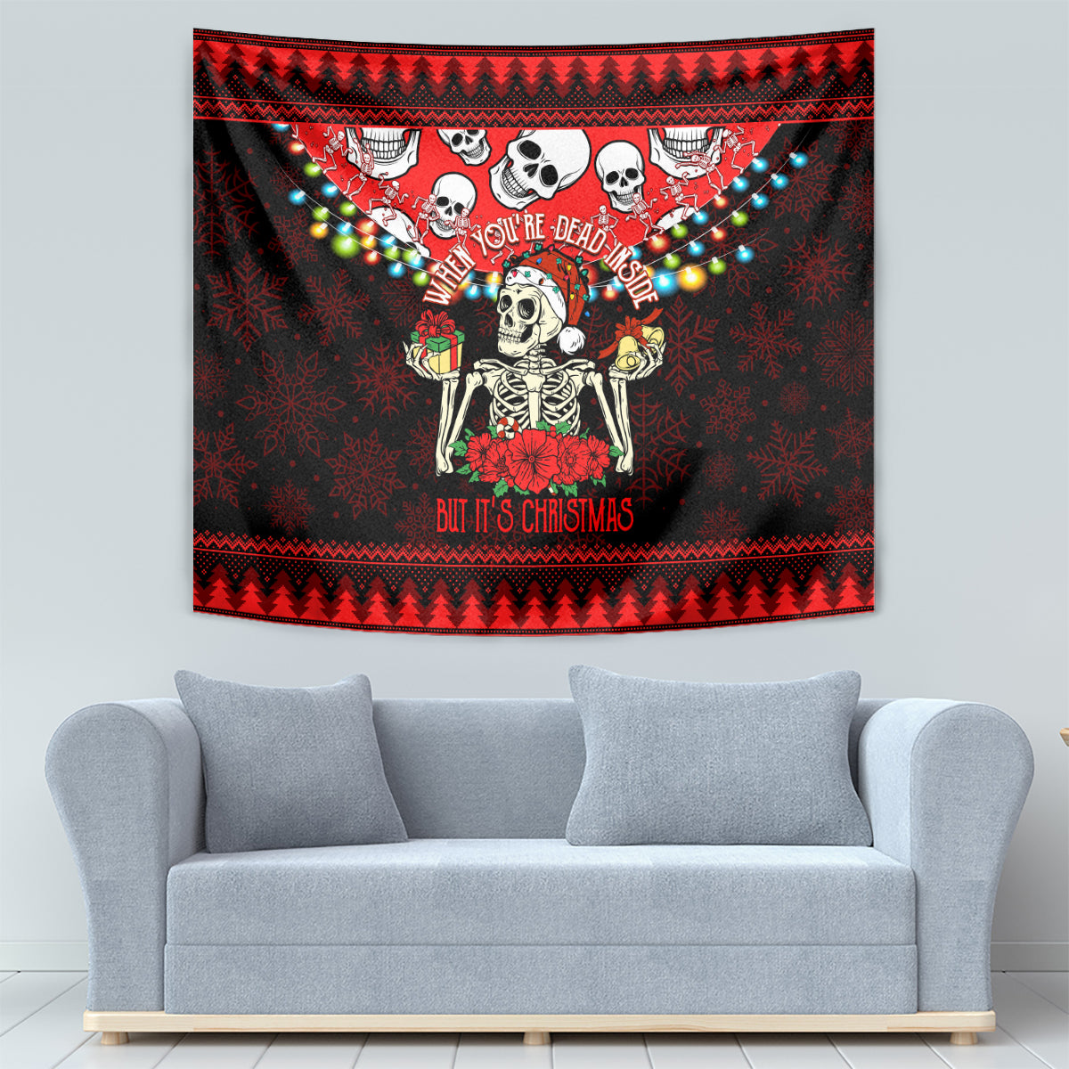 Skull Christmas Tapestry When You Are Dead Inside But It Is Christmas - Wonder Print Shop