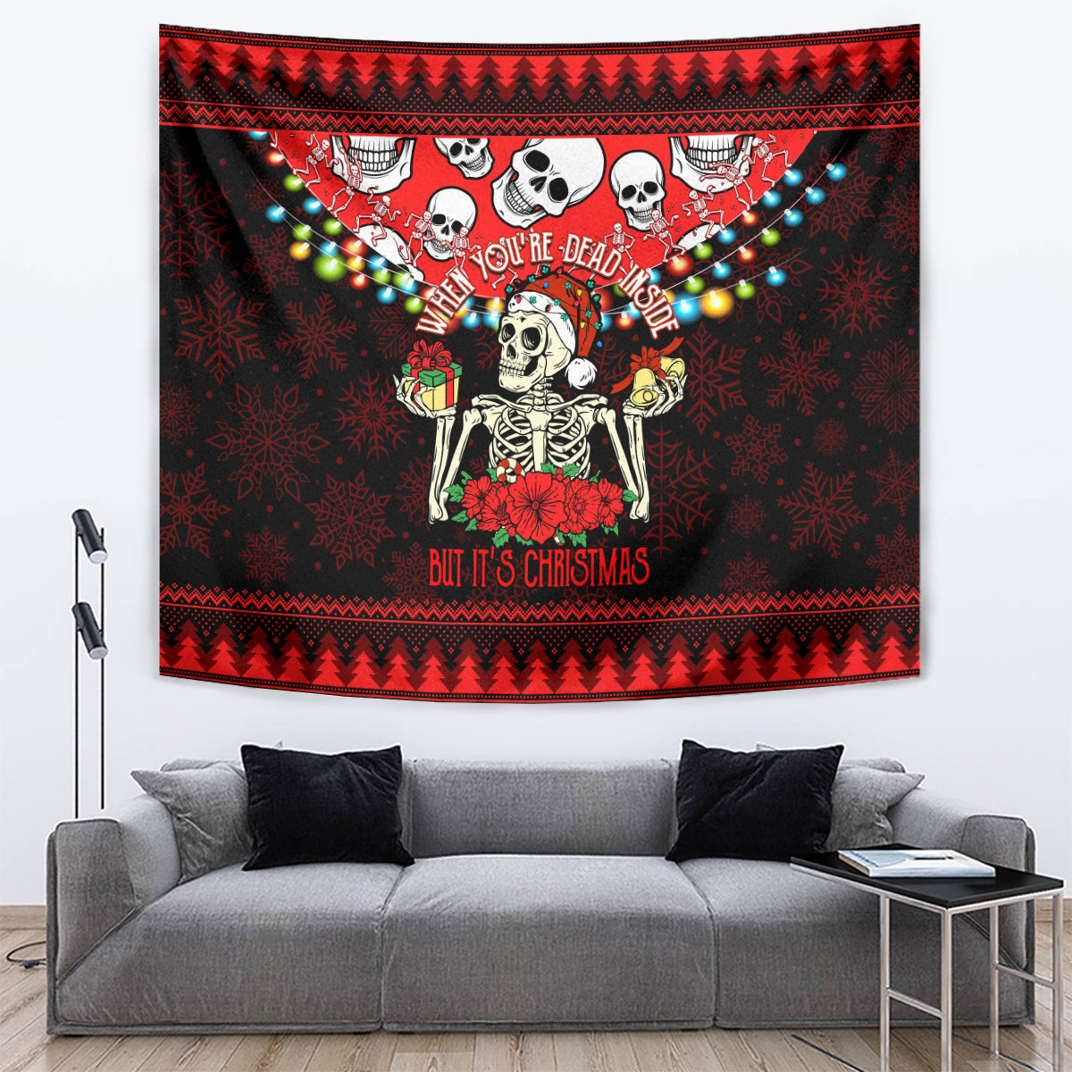 Skull Christmas Tapestry When You Are Dead Inside But It Is Christmas - Wonder Print Shop