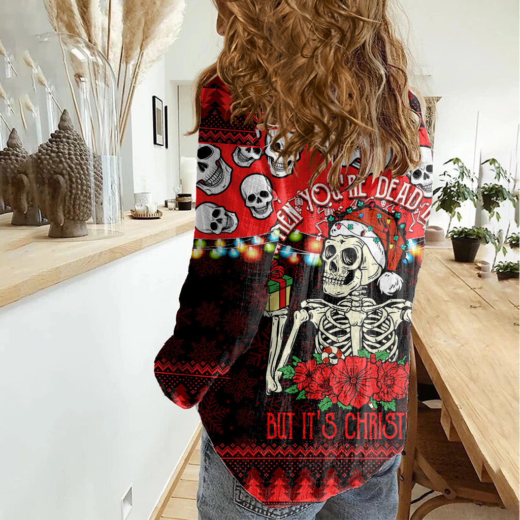 Skull Christmas Women Casual Shirt When You Are Dead Inside But It Is Christmas - Wonder Print Shop
