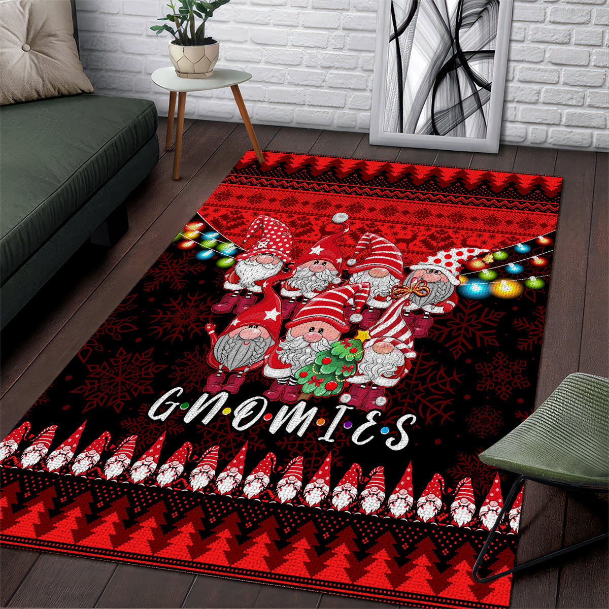 Chilling With My Gnomies Christmas Area Rug Gnomie Friend Xmas Vibes - Wonder Print Shop