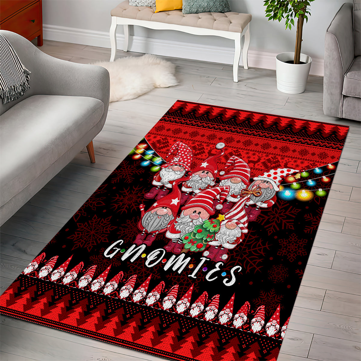 Chilling With My Gnomies Christmas Area Rug Gnomie Friend Xmas Vibes - Wonder Print Shop