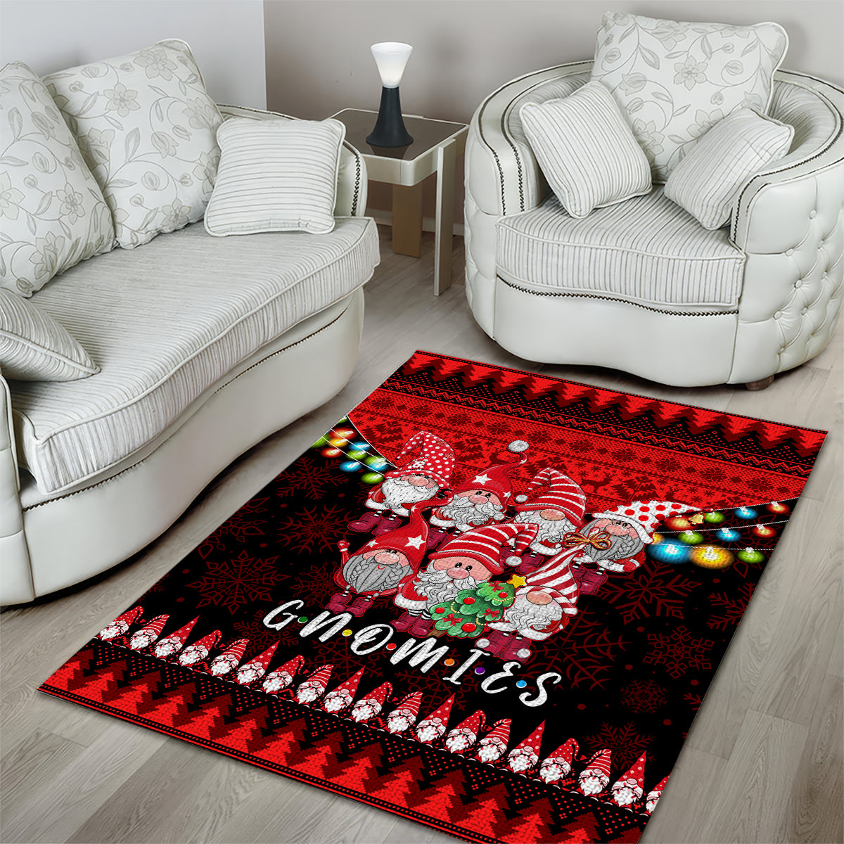 Chilling With My Gnomies Christmas Area Rug Gnomie Friend Xmas Vibes - Wonder Print Shop