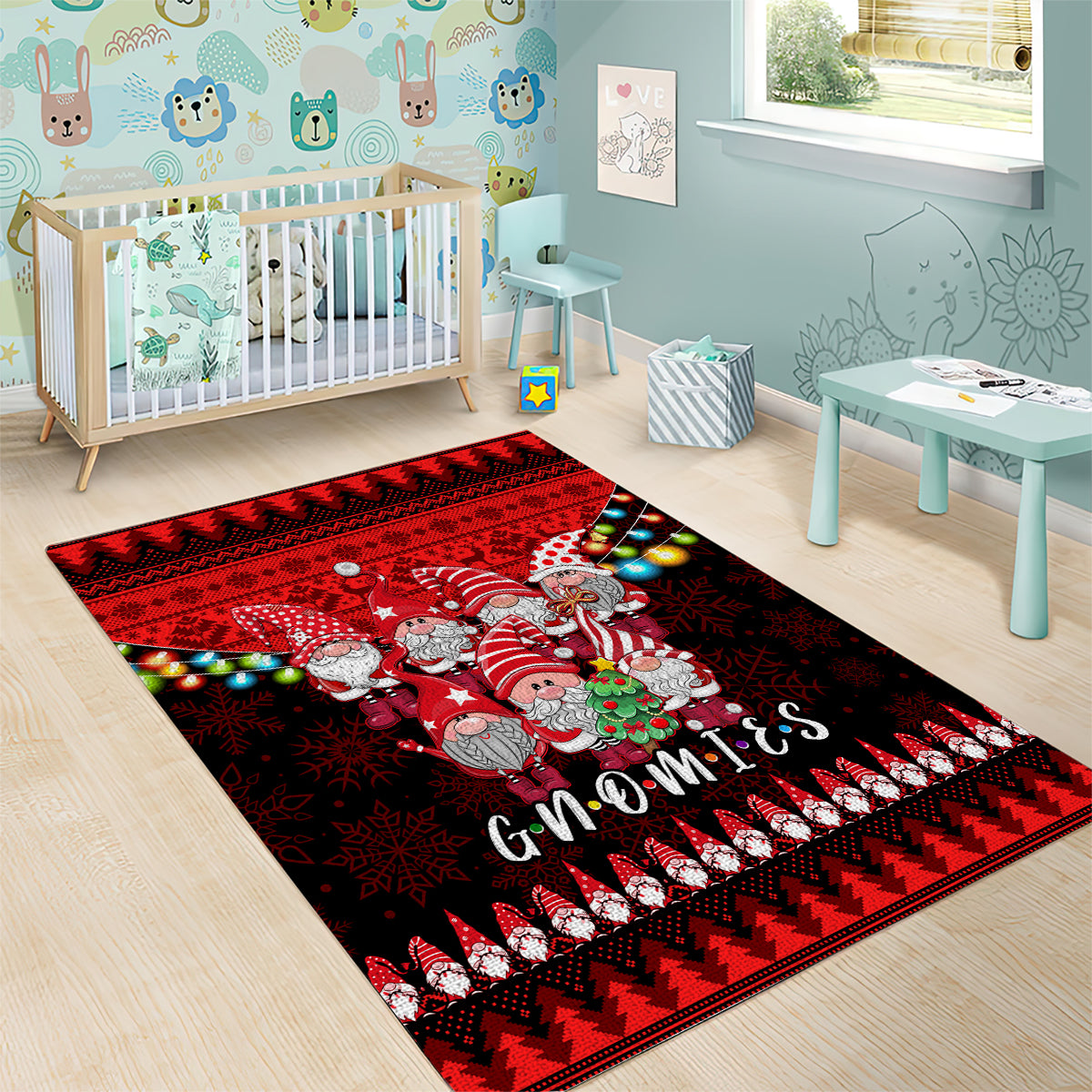 Chilling With My Gnomies Christmas Area Rug Gnomie Friend Xmas Vibes - Wonder Print Shop