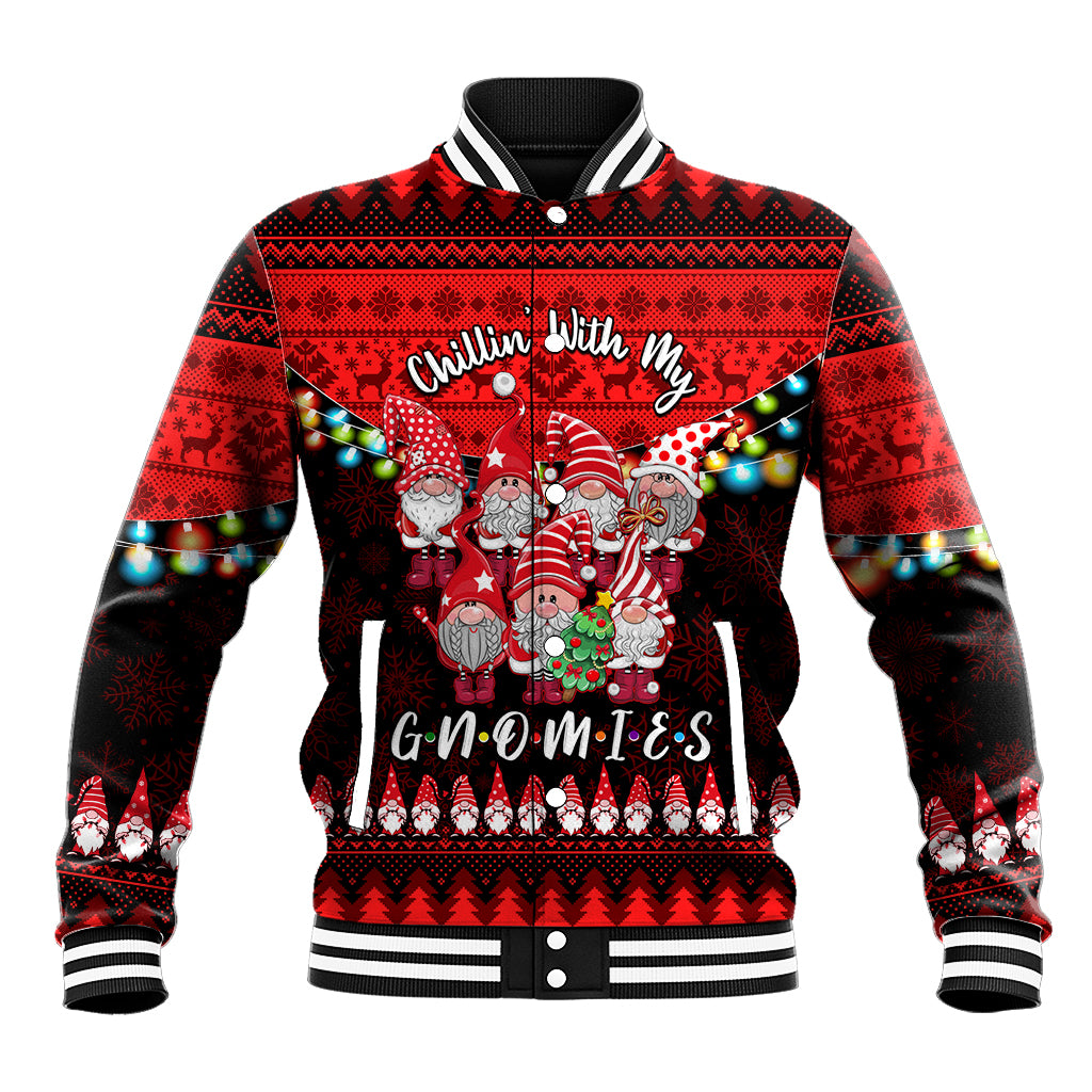 Chilling With My Gnomies Christmas Baseball Jacket Gnomie Friend Xmas Vibes - Wonder Print Shop