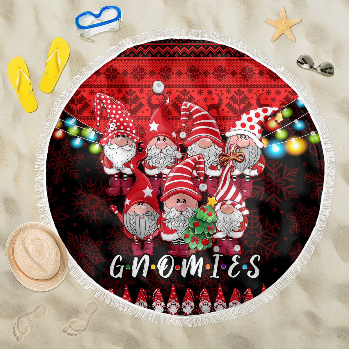 Chilling With My Gnomies Christmas Beach Blanket Gnomie Friend Xmas Vibes - Wonder Print Shop