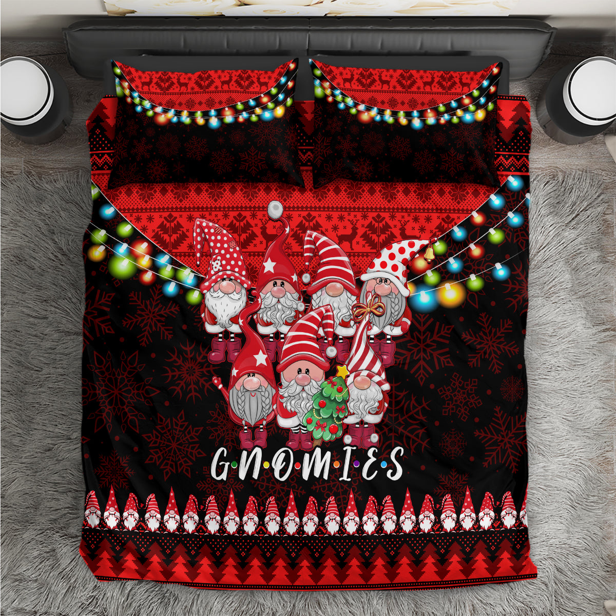 Chilling With My Gnomies Christmas Bedding Set Gnomie Friend Xmas Vibes - Wonder Print Shop
